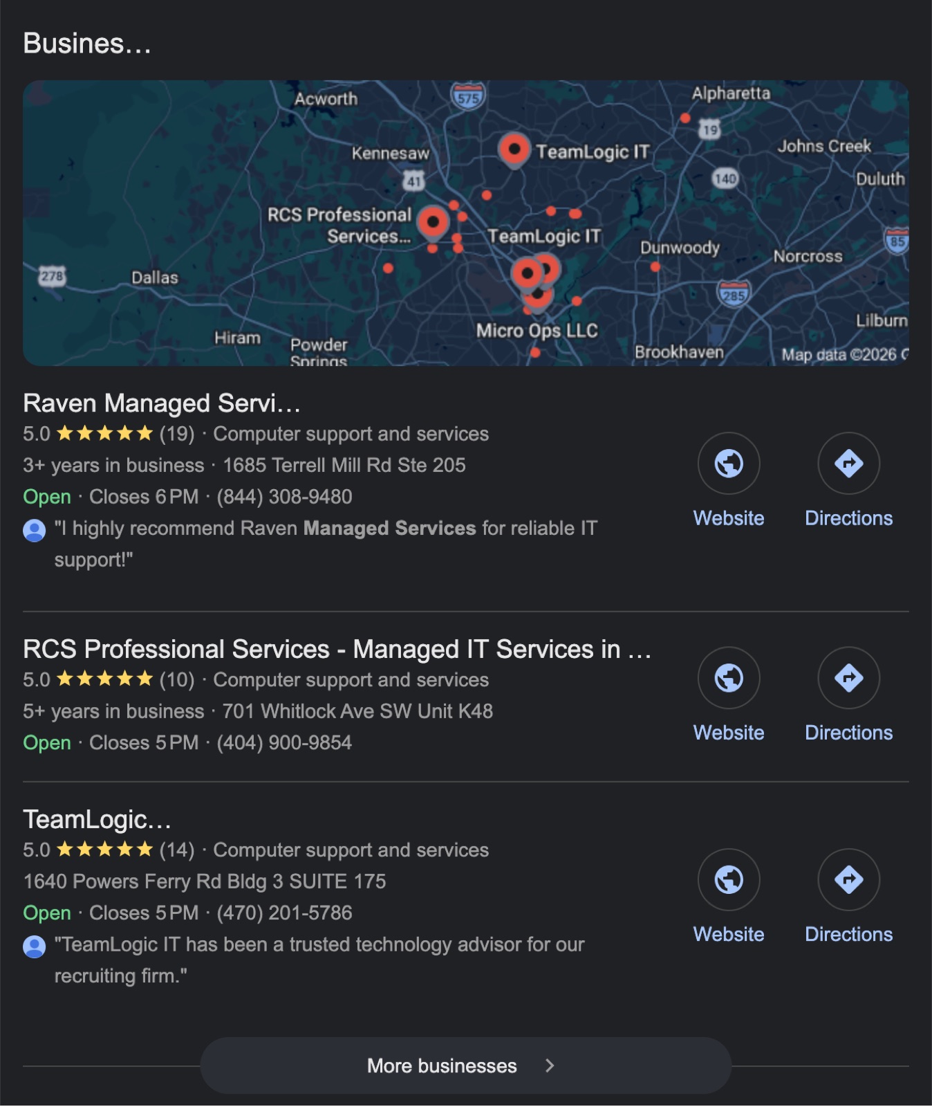 Google results for 